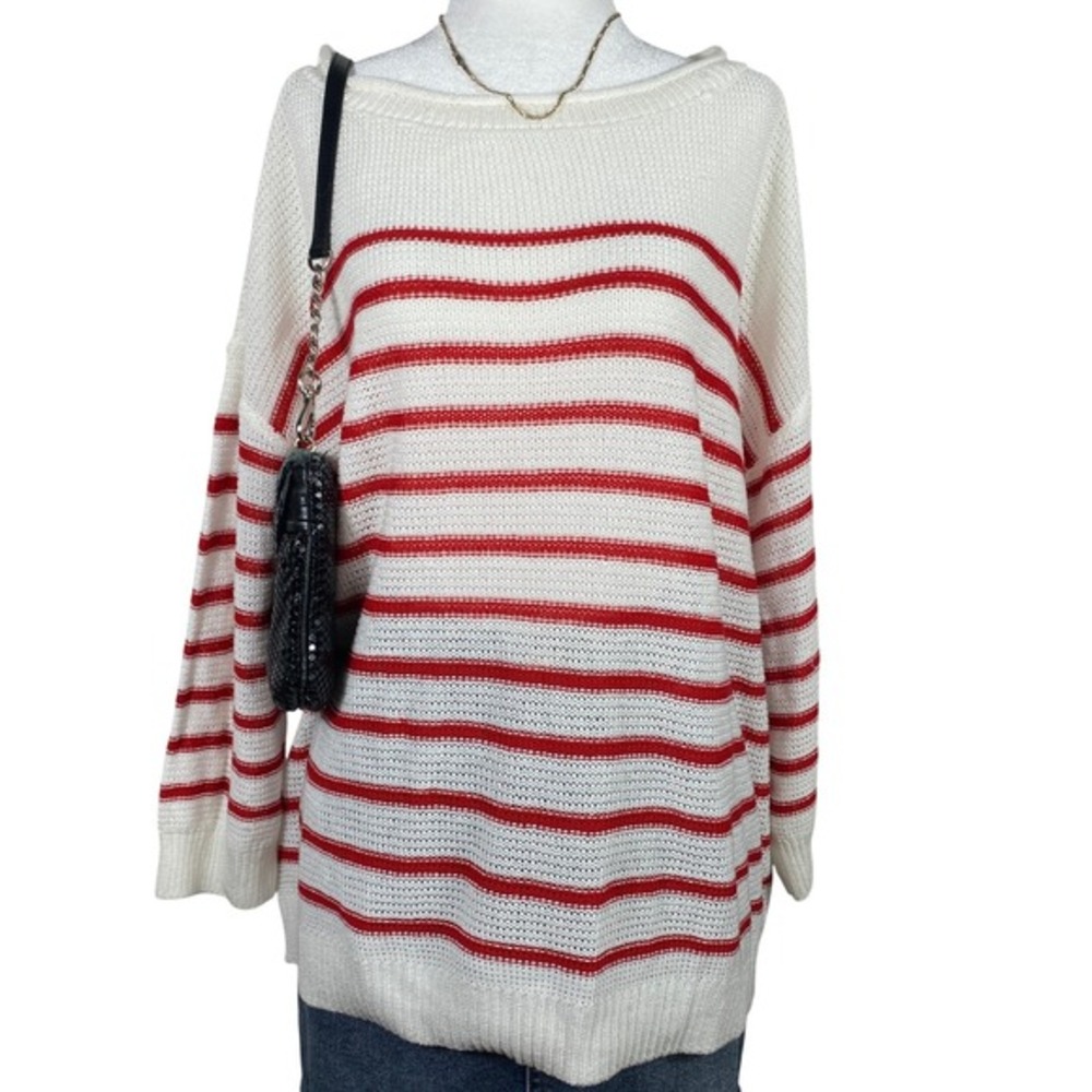 Loft Striped Knit Sweater Womens XL White Red Pullover Nautical Preppy Boat Neck